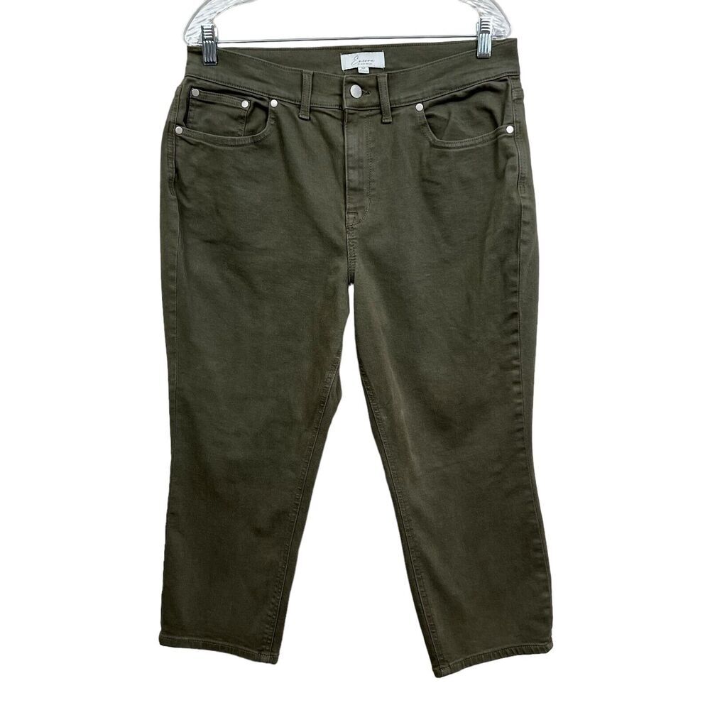 Encore by Idina Menzel Womens Capri Jeans Stretch Flat Front Hi Rise Green 16p*